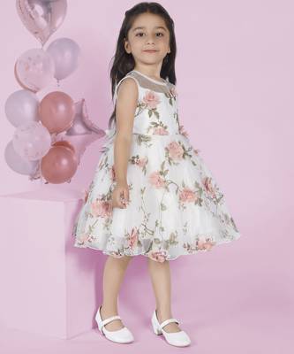 Off-white floral 3d applique prited party frock 2