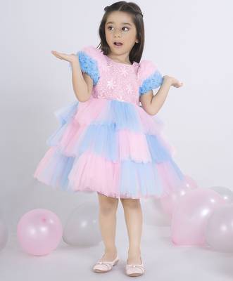 Blue floral embellished party frock 2