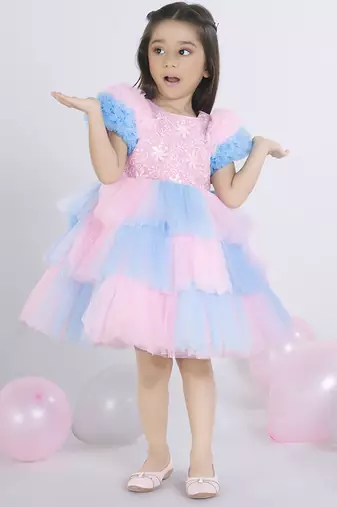 Blue floral embellished party frock