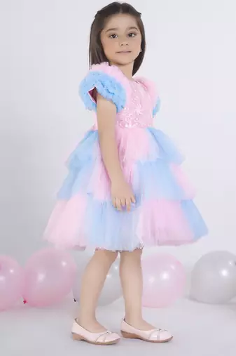 Blue floral embellished party frock