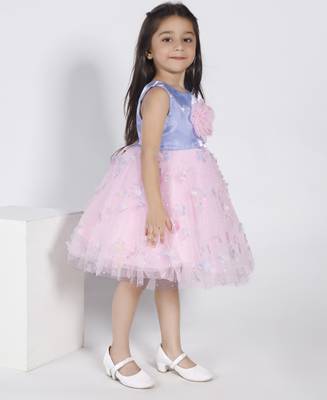 Baby pink floral applique party frock 3