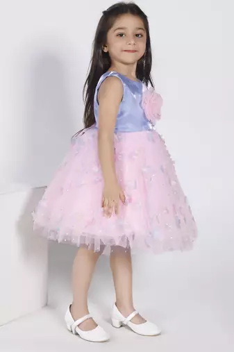 Baby pink floral applique party frock