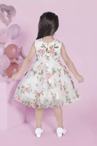 Off-white floral 3d applique prited party frock
