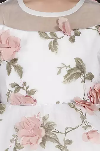 Off-white floral 3d applique prited party frock