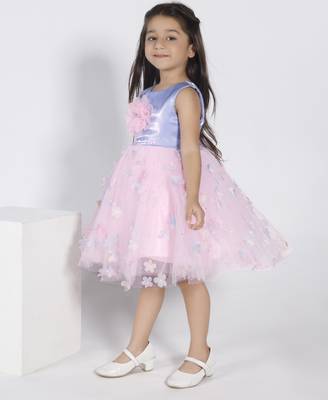 Baby pink floral applique party frock 4
