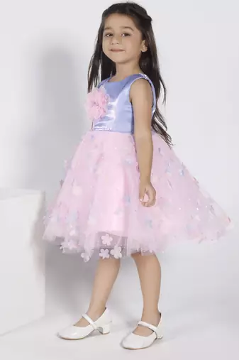 Baby pink floral applique party frock