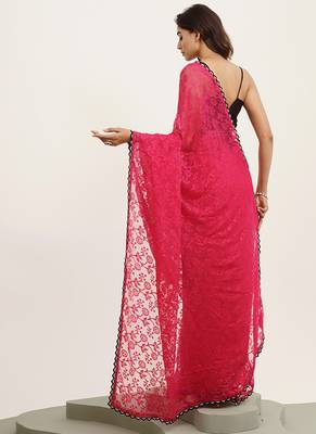 Embellished beads and stones work pink brasso rich ceremonial saree 2