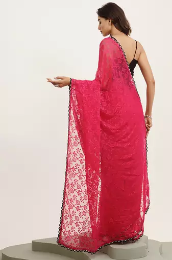 Embellished beads and stones work pink brasso rich ceremonial saree