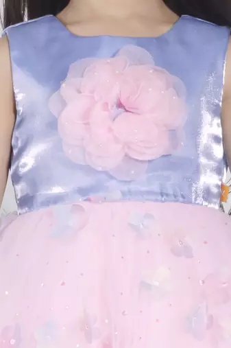 Baby pink floral applique party frock