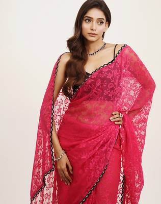 Embellished beads and stones work pink brasso rich ceremonial saree 3