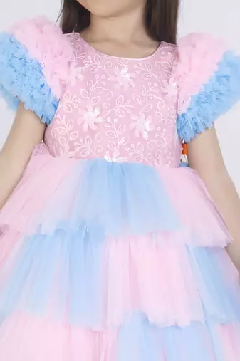 Blue floral embellished party frock