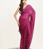 Embellished beads and stones work pink color brasso fabric rich ceremonial saree