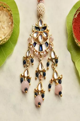 Kundan pearl chandbali lumba with roli chawal capsules