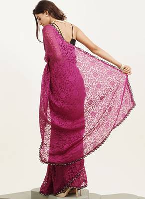 Embellished beads and stones work pink brasso rich ceremonial saree 2