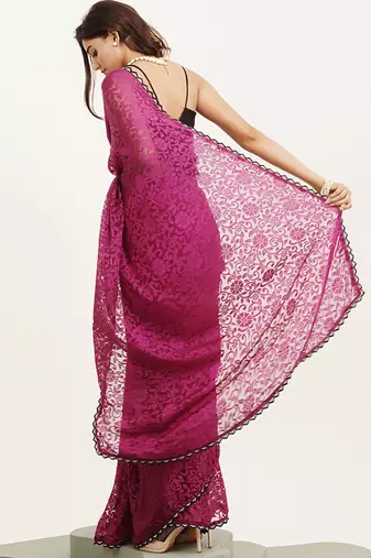 Embellished beads and stones work pink brasso rich ceremonial saree