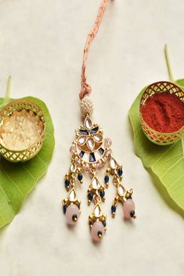 Kundan pearl chandbali lumba with roli chawal capsules 4