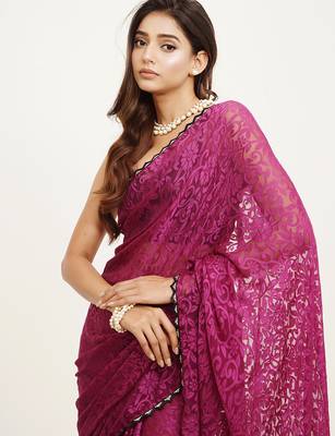 Embellished beads and stones work pink brasso rich ceremonial saree 3