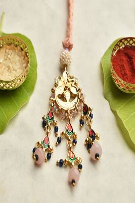 Kundan pearl chandbali lumba with roli chawal capsules 5
