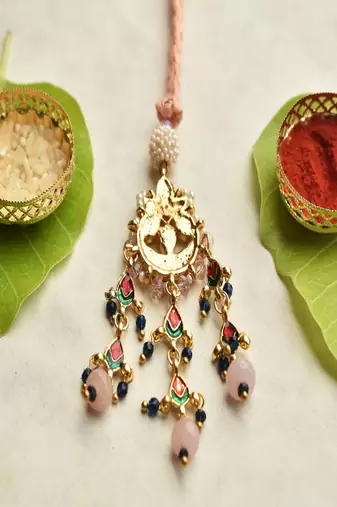 Kundan pearl chandbali lumba with roli chawal capsules