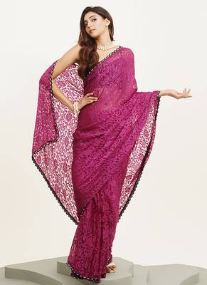 Embellished beads and stones work pink brasso rich ceremonial saree 4