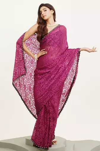 Embellished beads and stones work pink brasso rich ceremonial saree