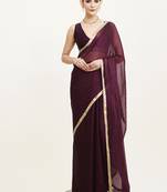 Embellished beads and stones work purple color chiffon fabric rich ceremonial saree