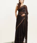 Embellished beads and stones work black color organza fabric rich ceremonial saree