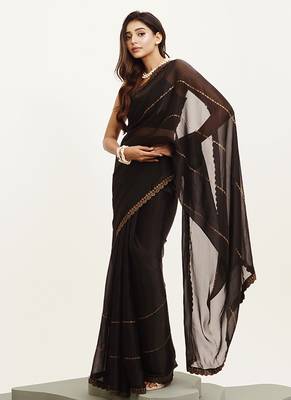 Embellished beads and stones work black organza rich ceremonial saree 2