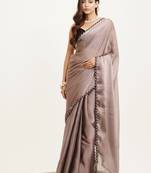 Embellished beads and stones work grey color silk blend fabric rich ceremonial saree