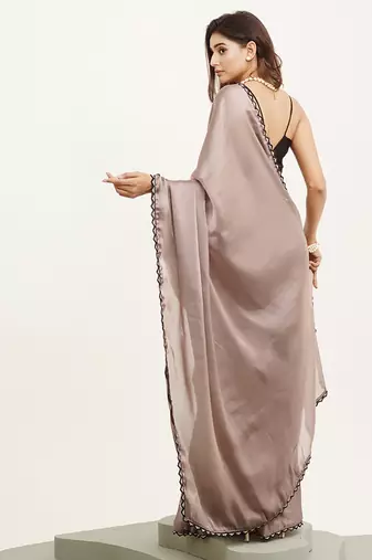 Embellished beads and stones work grey silk blend rich ceremonial saree