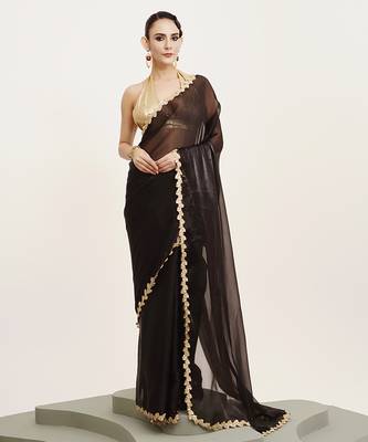 Embellished sequinned work black organza rich ceremonial saree 1