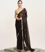 Embellished sequinned work black color organza fabric rich ceremonial saree