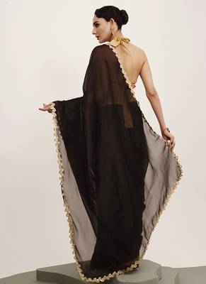 Embellished sequinned work black organza rich ceremonial saree 2