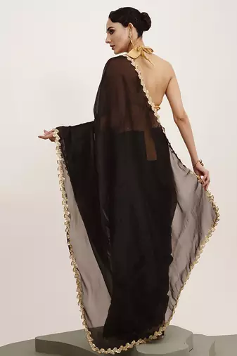 Embellished sequinned work black organza rich ceremonial saree