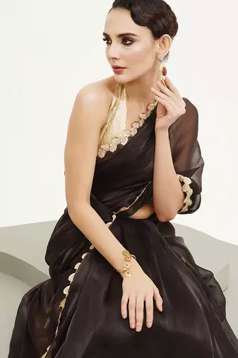 Embellished sequinned work black organza rich ceremonial saree