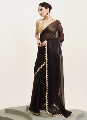 Embellished sequinned work black organza rich ceremonial saree 4