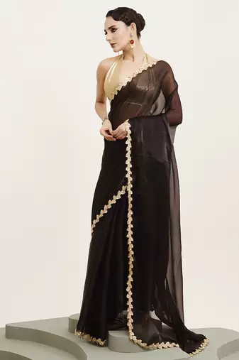 Embellished sequinned work black organza rich ceremonial saree