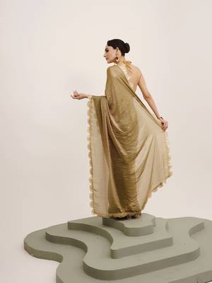 Embellished sequinned work metallic green tissue rich ceremonial saree 2