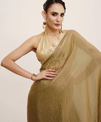 Embellished sequinned work metallic green tissue rich ceremonial saree 3