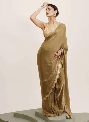 Embellished sequinned work metallic green tissue rich ceremonial saree 4