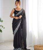 Black georgette embroidered saree