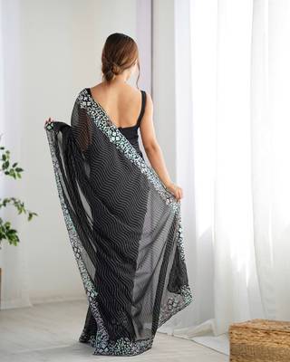 Black georgette embroidered saree 3