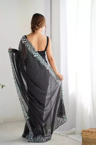 Black georgette embroidered saree