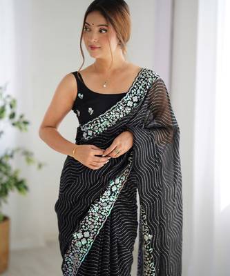 Black georgette embroidered saree 4