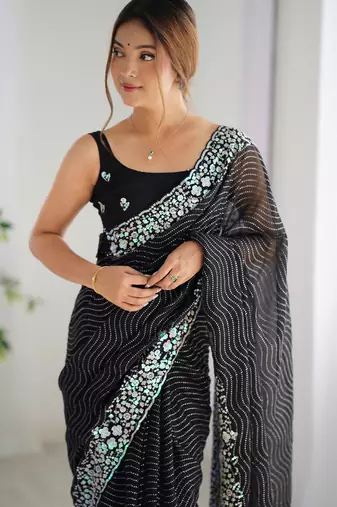 Black georgette embroidered saree