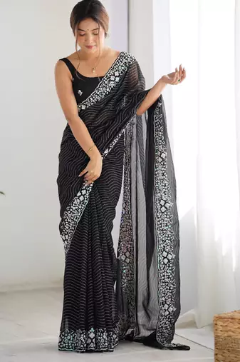 Black georgette embroidered saree
