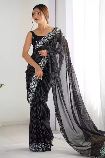 Black georgette embroidered saree