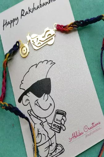 Biker quirky rakhi with roli chawal capsules