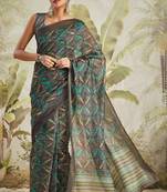 ready to wear black digital print chanderi cotton saree