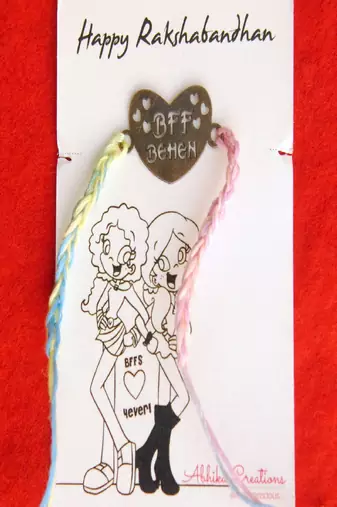 "bff behan" sister quirky rakhi with roli chawal capsules